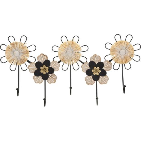 Porte-manteau mural en fer, bois et raphia, 61 x 5,5 x 30,5 cm (1/5)