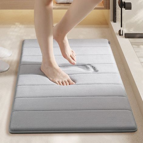 Gris clair - matelassé 5080cm (polaire corail à base PVC de 1,0 cm) Tapis de sol en polaire corail, couleur unie, facile à nettoyer, tapis de salle de bain, tapis de toilette, absorbant et antidérapa (1/5)