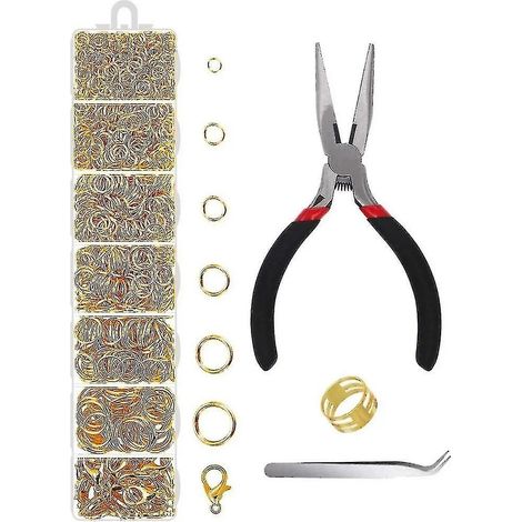 1500 anneaux de jonction avec fermoirs mousquetons et pinces à bijoux pour la réparation de colliers et boucles d'oreilles (doré) (1/5)