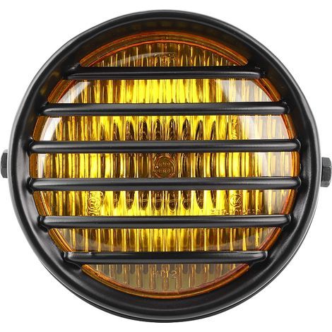 Pongnas Couvercle de Calandre de Phare de Moto de 6 Pouces, Phare de Moto en Maille avec Ampoule Halogène de Calandre en Aluminium de qualité Supérieure pour une Meilleure Vue Nocturne (verre jaune). (1/5)