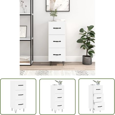 The Living Store Buffet blanc 34,5x34x90 cm bois d'ingénierie - Buffet Design Moderne - Meuble Rangement - Commode Blanche - Mobilier Salon - Étagère Murale (1/5)