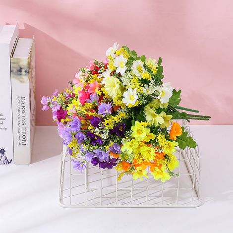 Fleurs artificielles chrysanthèmes marguerites 28 têtes bouquet de petites fleurs printemps décoration maison accessoire photo composition arrangement fleurs factices (1/2)