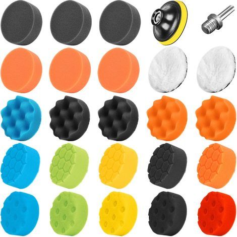 25 pièces 80mm Polissage Pad Éponge de Polissage Éponge polir Kit pour avec M14 Foret pour Voiture Ponçage Polissage pour RO/DA polisseuse Polissage (1/5)