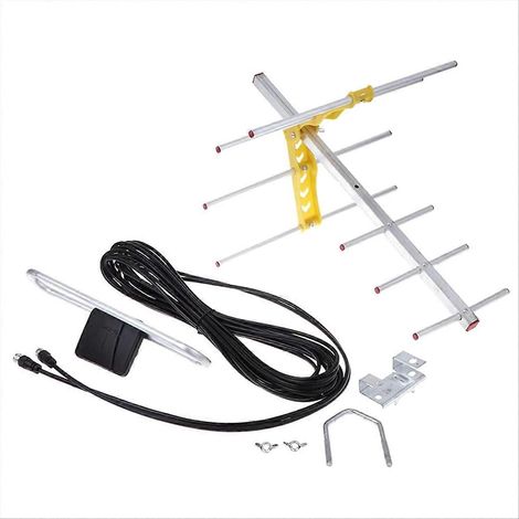 Antenne TV extérieure amplifiée 8 voies, portée 160 km, compatible UHF/VHF/FM, gain de 10 dB, pour la TVHD. (1/5)