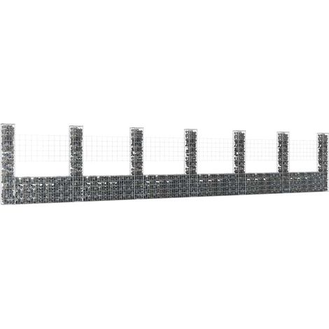 vidaXL U-shape Gabion Basket with 7 Posts Iron 740x20x150 cm