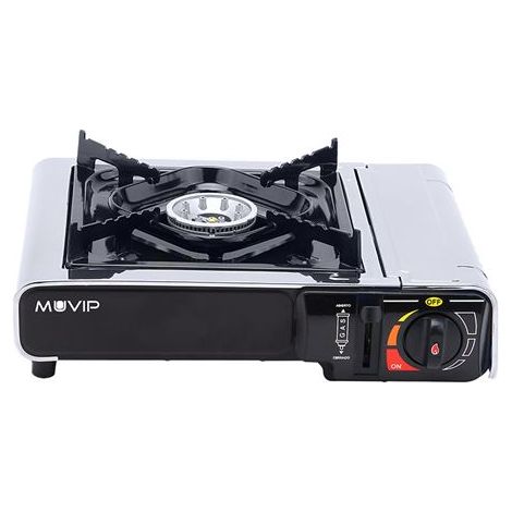 Muvip Cocina de Gas Portatil 1 Fuego - Encendido Automatico - Quemador de Aluminio - Sistema FSD - Proteccion Contra Sobretension - Maleta de Transpor