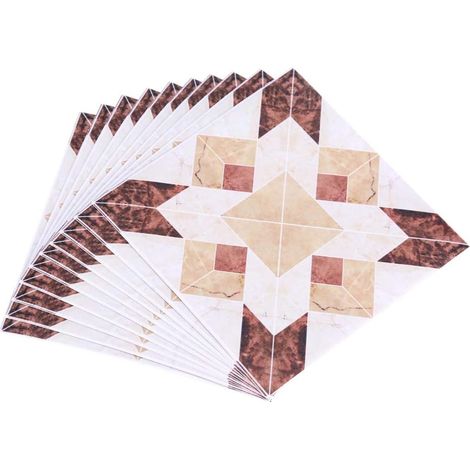 Lot de 10 Carreaux Autocollants Carré Auto-Adhésif PVC Diagonale Carrelage Sol Stickers Muraux Vintage Salle de Bains 3D Decor Maison Cuisine 12 CM  12 CM (1/5)