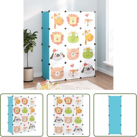 The Living Store Armoire de rangement pour enfants avec 12 cubes Bleu PP - Meuble Enfant - Rangements Enfants - Armoire Rangement - Étagère Chaussure - Meuble Pliant (1/5)