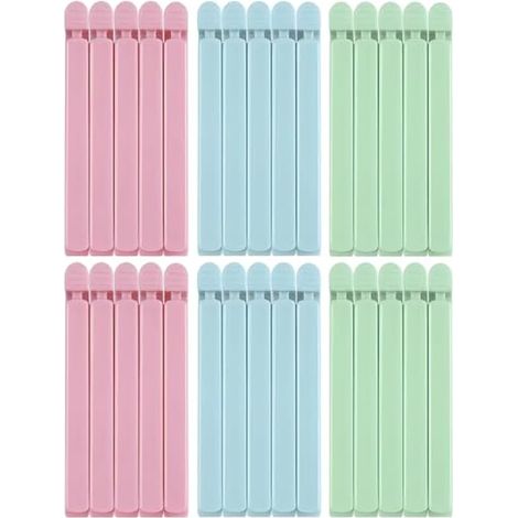 30 Pince sachet alimentaire, De 15 centimètres de long, 3 couleurs, pratiques pour fermer divers emballages alimentaires,Ensure that snacks remain fresh(vert, rose, bleu), ZH481 (1/4)