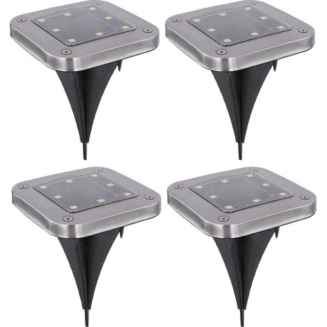Solarlampe Bodenleuchte Solarlampen für Außen Wegeleuchte Gartenleuchten Solar mit Erdspieß, Kunststoff Edelstahl, LED kaltweiß, LxBxH 10x10x13 cm, 4er Set