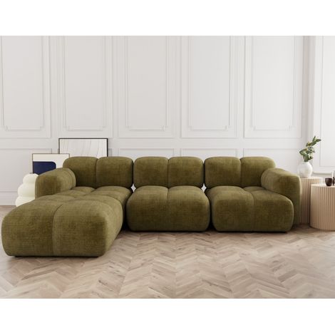 Lisa Design – Canapé modulable d'angle réversible 4 places en velours texturé – Design bubble contemporain – Charge max 120kg – Dimensions 307x208cm (1/5)