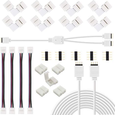 18 Accessoires Bande LED, Connecteur L, Câble Rallonge 2M, Diviseur 4 Broches, Pour Ruban LED RGB (1/5)