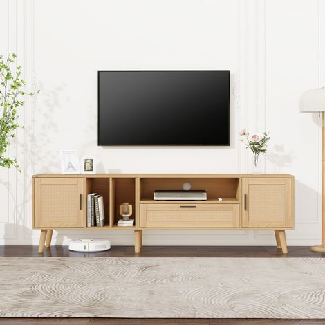 TV Möbel Schrank 180 cm Rattan Stauraum Holzoptik OKMYHOME (1/5)
