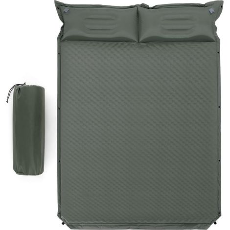 Goplus – Matelas gonflable autogonflant 2 personnes 186x130cm – 2 oreillers inclus – Surface imperméable – Sac de transport