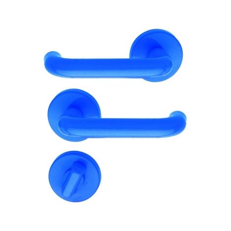 Ouvre&Déco – Poignée de porte tubulaire 2 poignées sur rosaces – Verrou de condamnation – Nylon bleu – Pour salles de bains et WC (1/2)