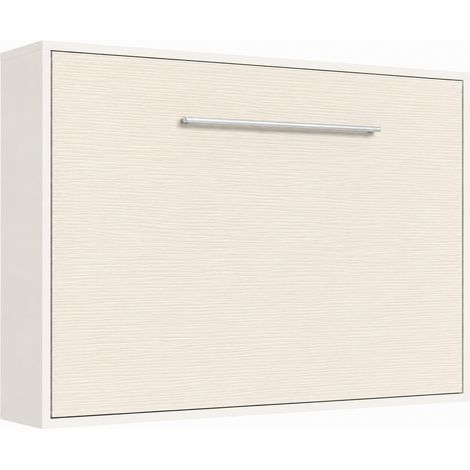 Lit escamotable horizontal avec étagères intérieures BIBLO - Poignée acier brossé 89cm Sans matelas Blanc-160x200-Cadre Blanc-Façade Vison (1/5)