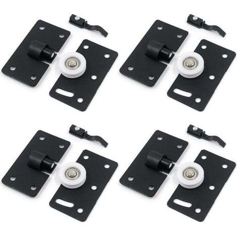 4 Ensembles de Rouleau de Porte Coulissante, Roues de Rouleau de Meubles, Kits de Piste D'engrenage de Roues en Nylon Muets, pour Fenêtre de Placard Armoire Penderie (Noir) (1/4)