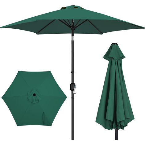 Yaheetech Ombrellone da Giardino Inclinabile con 6 Stecche Diametro Ø 269 cm Protezione UV con Manovella per Esterno Patio Cortile Piscina Spiaggia, Verde Scuro