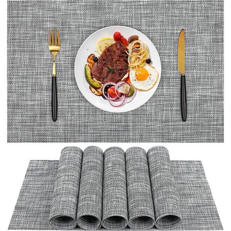 6-teiliges Platzset – Stilvoll – Wasserdicht & Rutschfest – Waschbar – Hitzebeständig – Für Küche, Esszimmer, Café & Außenbereich – Grau (1/5)