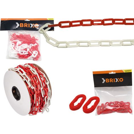 Chaîne de délimitation en plastique rouge blanc 6 mm d'épaisseur Rolle 25 mètres Brixo
