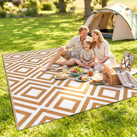 Alfombra Exterior Reversible 182x274 cm de Plástico Impermeable para Terraza Patio Camping Playa Rojo y Blanco (1/5)