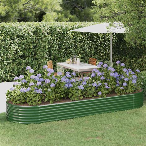 Lit surélevé de jardin-Jardinière surélevée-Bac de jardin surélevé Acier galvanisé 322x100x36cm Vert (1/5)