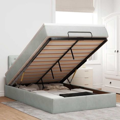 Cama otomana con colchón y LED terciopelo gris claro 120x190 cm (1/5)