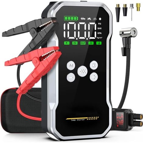 Avviatore di emergenza per auto - 6000A 12V (fino a 10 litri di benzina/8 litri di diesel), avviatore di emergenza con compressore d'aria da 150 PSI, morsetti di sicurezza intelligenti, LED (1/4)