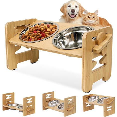 Gamelle Chien Surelevee, Gamelle Surélevée pour Chien Et Chat, Gamelles Surelevee avec 2 Bols en Acier Inoxydable, 6 Hauteurs Ajustables, Gamelle Chat Surélevée pour Chiens Et Chats