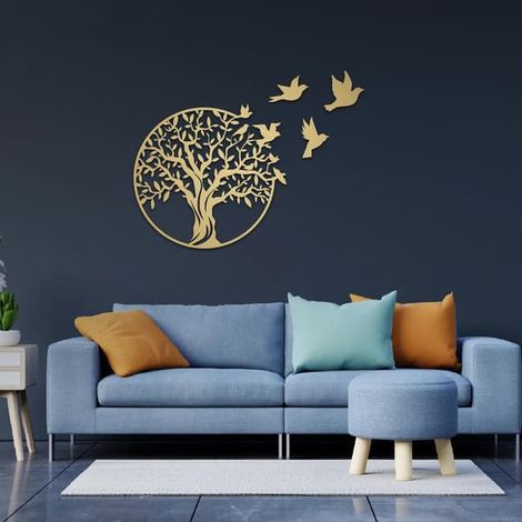 Arbre de Vie décoratif mural en métal, silhouette artistique, arbre de vie noir, décoration murale idéale pour l'intérieur et l'extérieur, jardin ou maison, couleur or, 49 cm - couleur, taille (1/3)