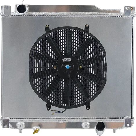 Radiador, construcción de aluminio, tamaño del núcleo 475 mm × 600 mm × 26 mm, tamaño total 625 mm × 620 mm × 100 mm, diámetro de entrada 35 mm, diámetro de salida 35 mm (1/5)