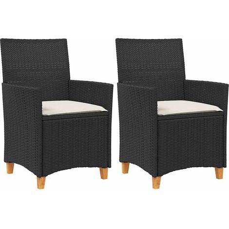 Sedie Giardino con Cuscini 2 pz  Sedute da esterno Nere Polyrattan e Legno Massello (1/4)
