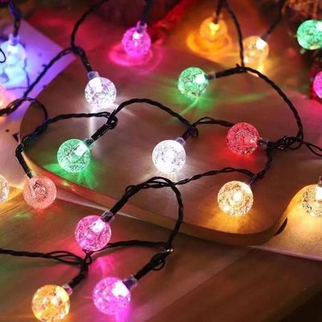 Guirlande lumineuse solaire à bulles LED multicolores, 6,5 m, 30 LED, décorations lumineuses de Noël pour le camping et les activité (1/5)