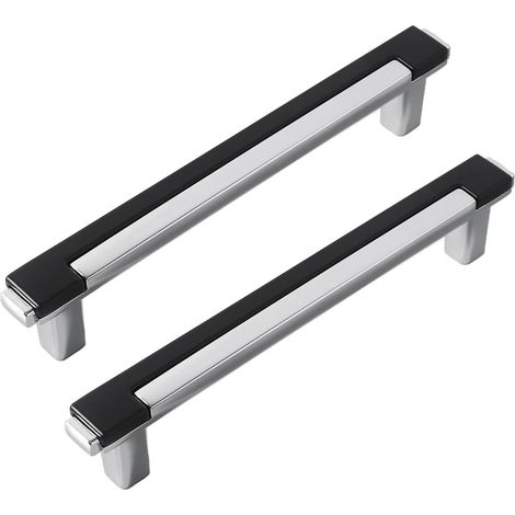 Lot de 2 poignées de meubles 192 mm, poignées d'armoire, poignées d'armoire de cuisine, poignées de tiroir, poignées de porte noires et argentées (1/5)