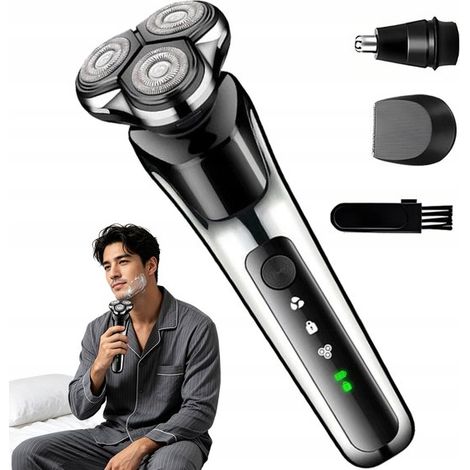 Rasoio da uomo 3 in 1, testina flottante 4D, utilizzabile a secco e sotto la doccia, batteria ricaricabile da 500 mAh, con rifinitore per peli del naso e barba, ideale per casa e viaggi. (1/5)