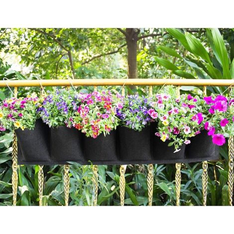 Sac de Plantation Vertical, Jardin Sac à Plantes Mural Jardinière Suspendue Balcon Pot à Suspendre Intérieur Extérieur Fleur 6 Poches (Noir)-Fei Yu