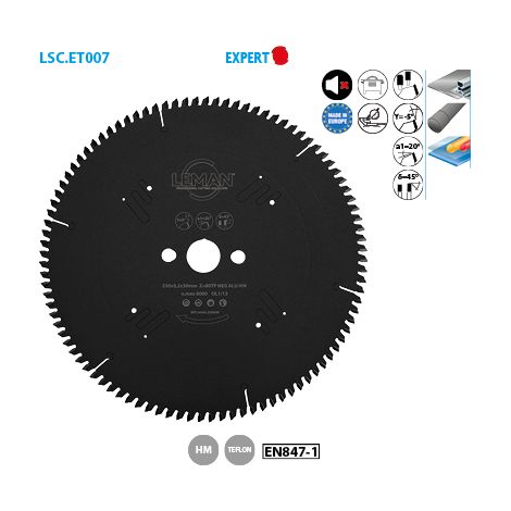 Lame teflon carbure D. 300 x Al. 30 mm. x 96 dents neg. tp pour metaux non-ferreux - 364AL30096N - Leman (1/2)