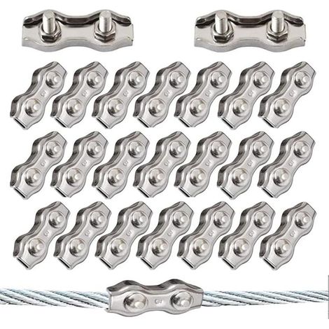 20 Pièces Duplex Clips M3 Câble Métallique Clips Inoxydable 304 Pinces Duplex pour Gréement de Câble Métallique de 3 mm (1/5)