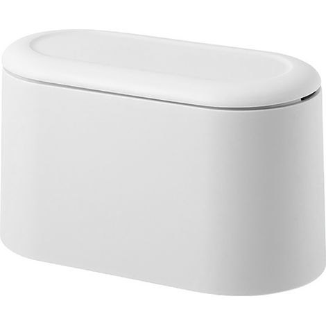 Mini poubelle avec couvercle, petite poubelle de bureau, petite corbeille Pop-Up pour salle de bain, bureau, cuisine, blanc (1/5)
