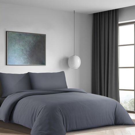 Parure de lit Housse de couette et taie d'oreiller En tissu doux Infroissable Avec housse de couette et taie d'oreiller Gris foncé 200 x 200 (1/5)