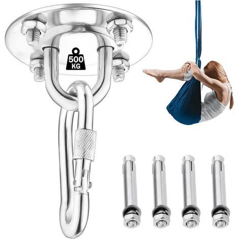 Deckenhaken zum Aufhängen von Hängematten, Yoga-Ausrüstung, Hängestühlen, Edelstahl-Schlingentrainingsset (mit Karabiner und Befestigungsschraube) (1/5)