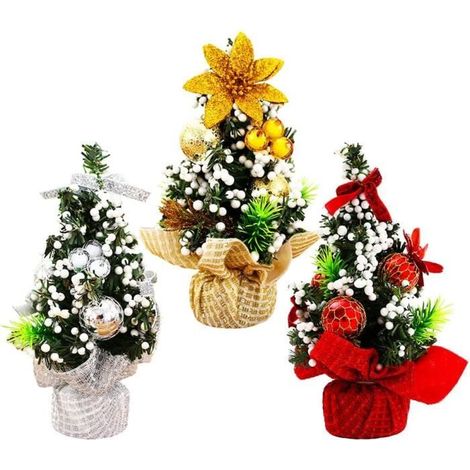 Sapin de Noël Artificiel 22 cm - 3 Pcs - Décoration Intérieure en PVC (1/4)