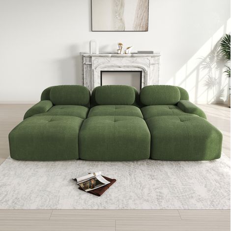 Divano angolare modulare verde in velluto a coste senza struttura con imbottitura 32D (1/5)