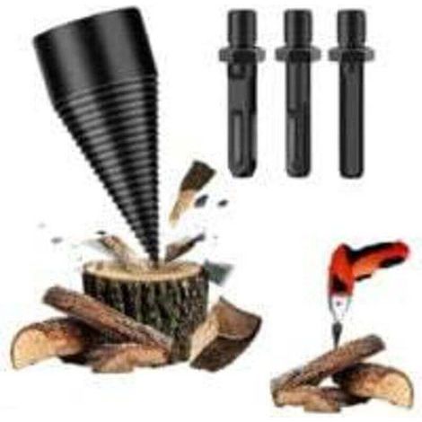 42mm Foret de Fendage de Bois, 4PCS Fendre Buches Bois Set avec 3 Poignées de Forage, Fendeuse de Bches pour Machine à Bois de Chauffage, Perceuse Vis Cne Fendeuse de Bches Facile à Fendre (1/4)
