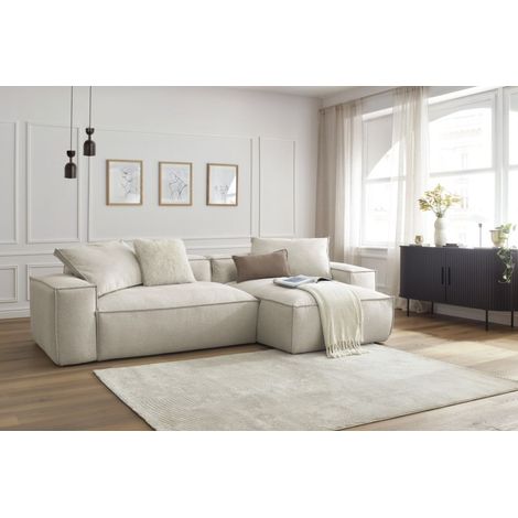 Bobochic – Canapé d'angle réversible ultra moelleux 3 places – Tissu chiné beige – Structure en bois de hêtre et pin – Confort optimal (1/5)