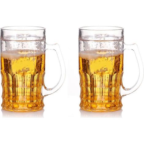 Bière verres, 420 ml double couche drôle bière stein, fake double fake beers mug avec mezzanine, bière mug avec poignées (1/5)