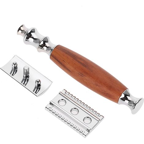 Rasoir manuel vintage à deux lames avec manche en bois d'acajou antidérapant pour hommes (1/5)