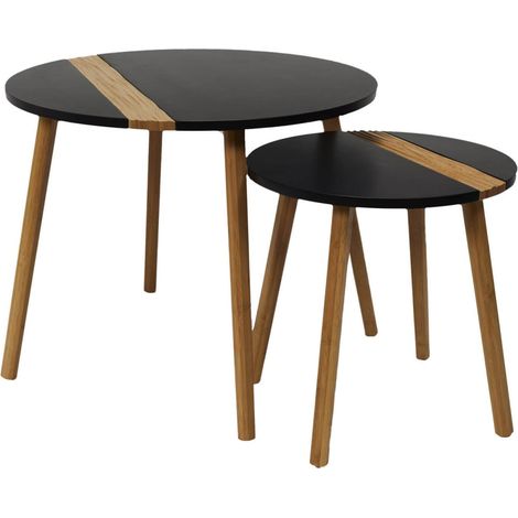 TRAZEN - Lot de 2 Tables Gigognes Noires et Relief Bambou (1/5)