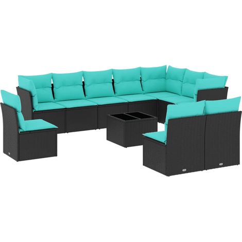 11 Piece Garden Sofa Set with Cushions Black Poly Rattan vidaXL (1/3)