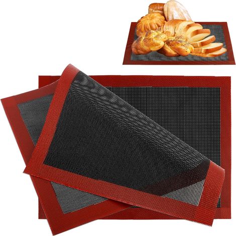 Lot de 2 tapis de cuisson en silicone - 40 x 30 cm - Réutilisables - Antidérapants - Tapis de cuisson durable - Pour four, micro-ondes (1/5)